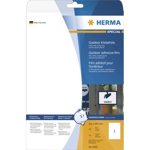 Herma 9500 Etykiety polietylenowe samoprzylepne białe 210 x 297mm 10 ark. 10 szt
