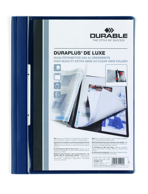 Durable 2589-07 Skoroszyt plastikowy mocny sztywny DURAPLUS de Luxe granatowy