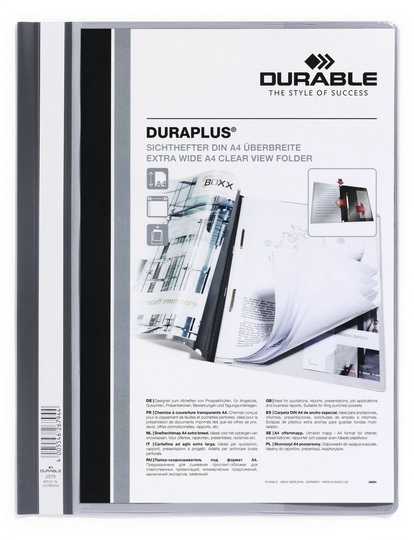 Durable 2579 10 DURAPLUS Skoroszyt plastikowy prezentacyjny format A4+ szary
