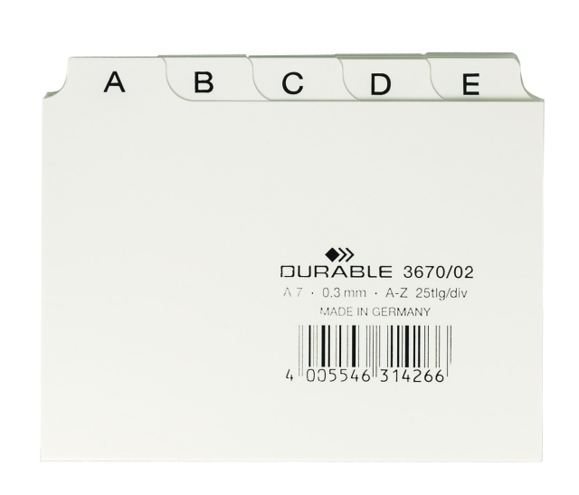 Durable 3670 02 Przekładki plastikowe format A7 25 szt. 5/5 do kartoteki białe