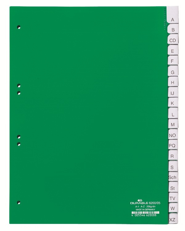 Durable 6200 05 Przekładki A4, indeksy wsuwane A-Z