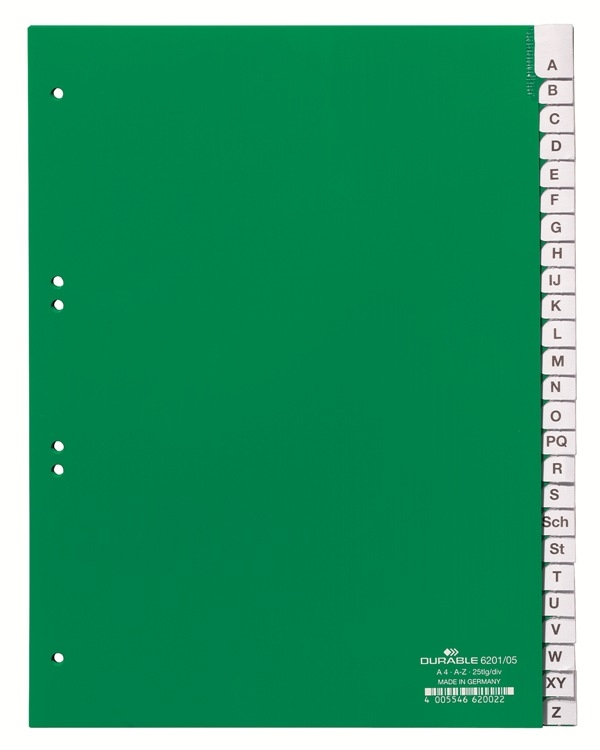 Durable 6201 Przekładki A4,  indeksy wsuwane A-Z