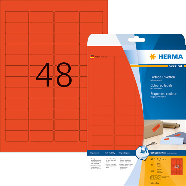 4367 Herma Etykiety czerwona intensywny kol. 45,7 x21,2 mm 960 etykiet w opak.