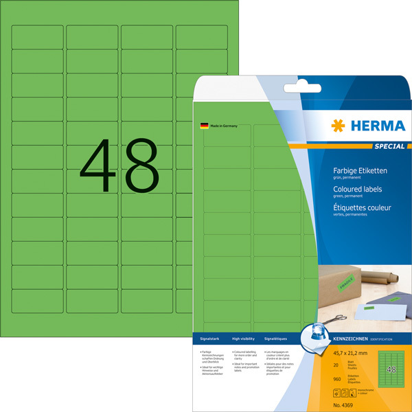 4369 Herma Etykiety zielone intensywny kol. 45,7 x21,2 mm 960 etykiet w opak