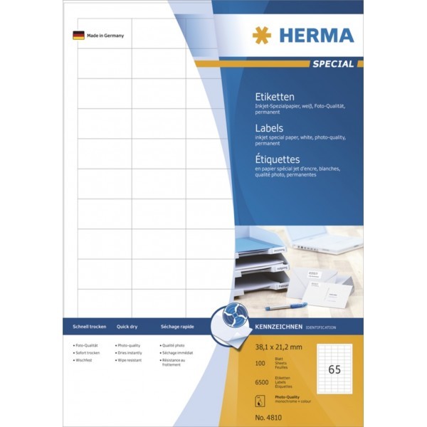 Herma 4810 Etykiety biurowe samoprzylepne InkJet 38,1 x 21,2mm 100 ark. 6500 szt