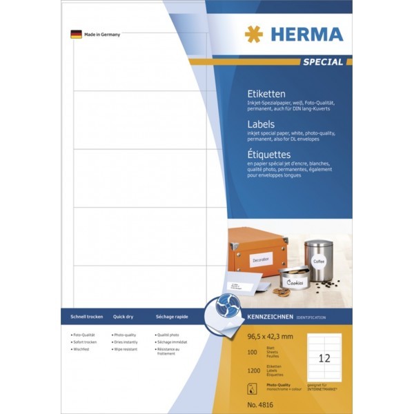 Herma 4816 Etykiety biurowe samoprzylepne InkJet 96,5 x 42,3mm 100 ark. 1200 szt