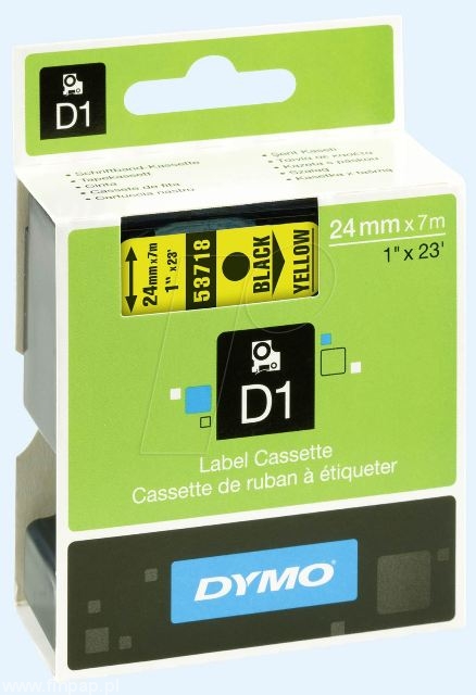 Taśma D1 Dymo S720980 szerokość 24 mm x 7m taśma żółta nadruk czarny