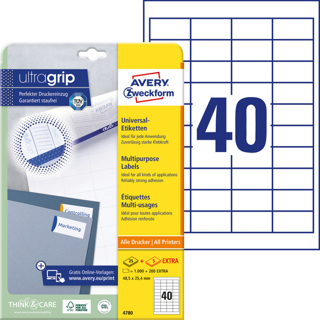 Etykiety papierowe QuickPeel Avery Zweckform 4780, 48,5 x 25,4mm 1200 etykiet