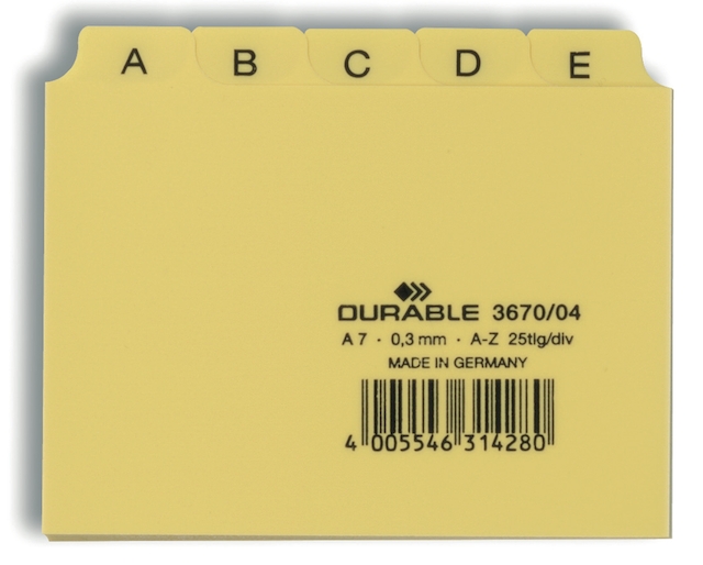 Durable 3670 04 Przekładki plastikowe format A7 25 szt. 5/5 do kartoteki żółte
