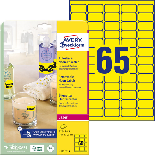 Etykieta ostrzegawcza Avery Zweckform L7651Y-25 żółta 38,1 x 21,2mm 1625 etykiet