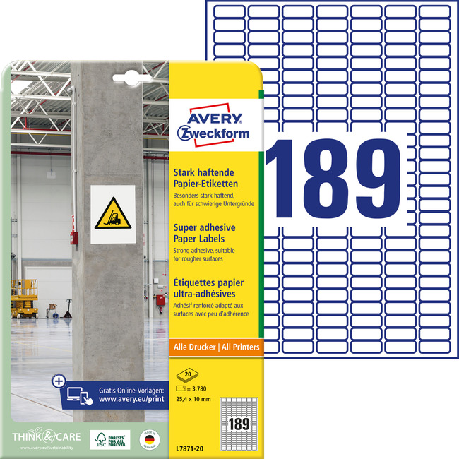 Etykiety na beton Avery Zweckform L7871-20 roz. 25,4 x 10mm 3780 etykiet