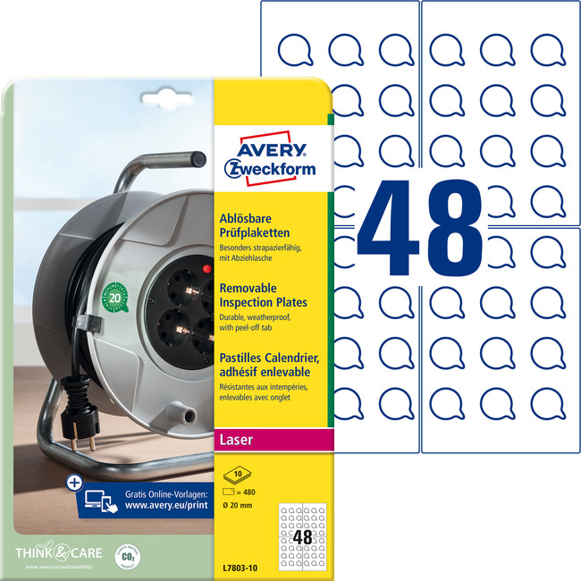 Etykiety inspekcyjne usuwalne Avery Zweckform L7803-10, kółko 20mm 480 etykiet