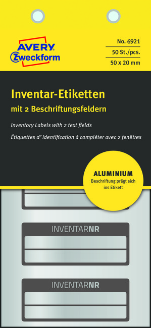 Avery Zweckform 6921 etykieta aluminiowa inwentaryzacyjna 2 pola 50x20 50 szt.