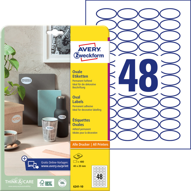 Avery Zweckform 6241-10 Owalne etykiety na produkty 40 x 20 mm 480 szt.